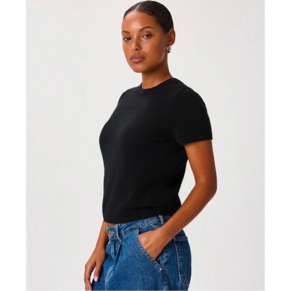 Quince 100% Mongolian Cashmere Tee Black Short Sleeve Sweater M LB18409-STIEC01